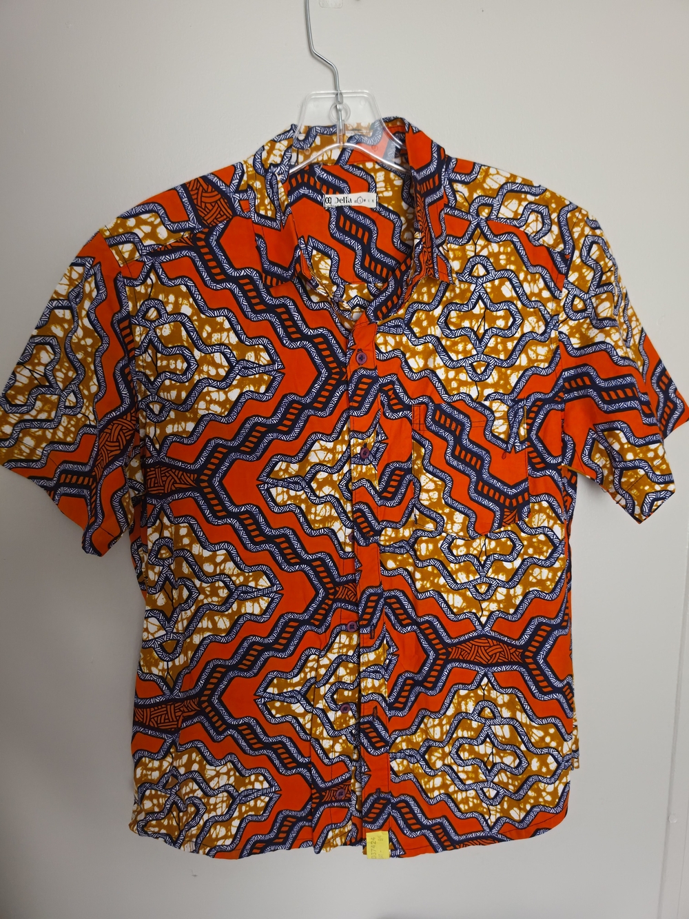 Della Men’s Dashiki Shirt Multicolor Cotton Wax Short Sleeve Size S